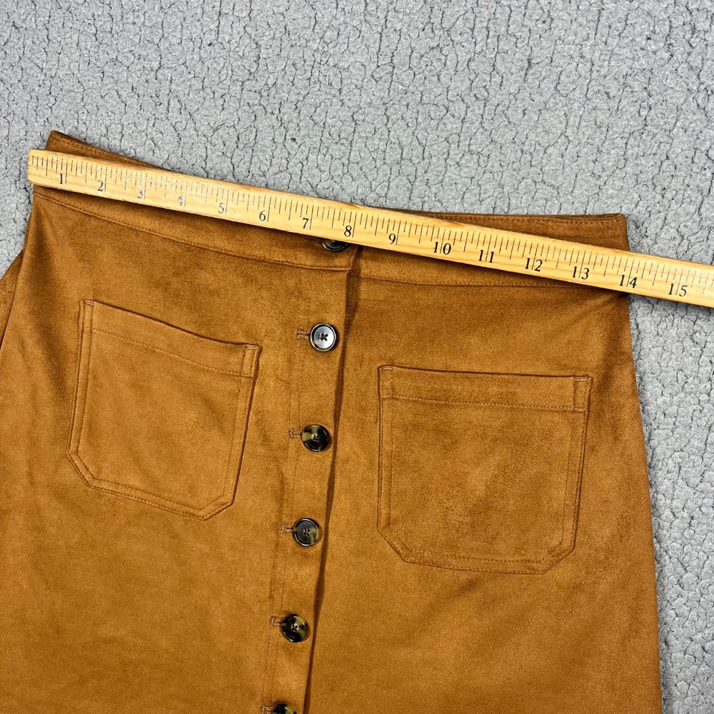 Marine Layer Brown Faux Suede Button Front Mini Skirt Pockets Size 4 - Picture 6 of 9